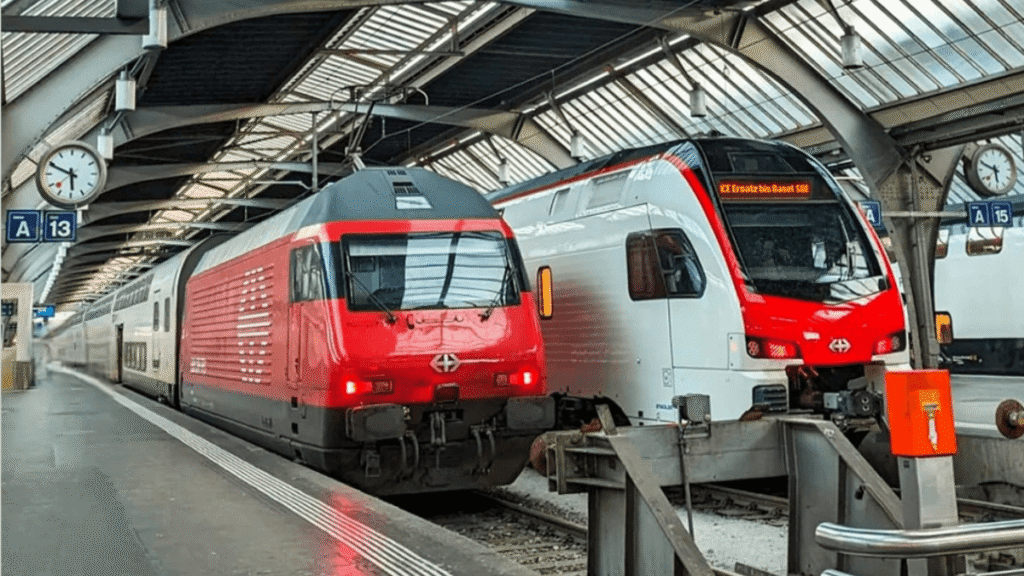 スイスの電車と駅ホーム|チューリッヒからインターラーケンまで約2時間